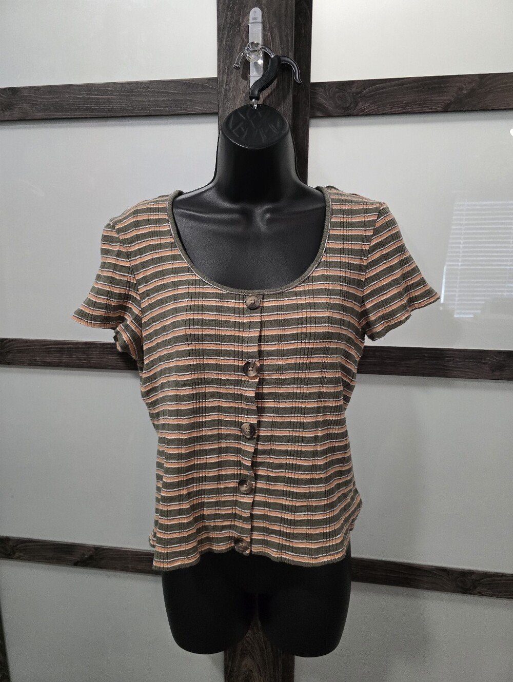 American Eagle Outfitters Striped Ribbed Baby T-shirt Sz L